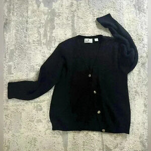 Vintage Charter Hill Chunky Black Sweater with Oversized Gold Buttons
